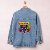 Retro Kleurrijke Rainbow Gamer Computer Gaming Denim Jacket (Hangar)