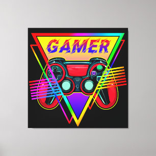 Retro Kleurrijke Regenboog Gamer Computer Gaming Canvas Afdruk