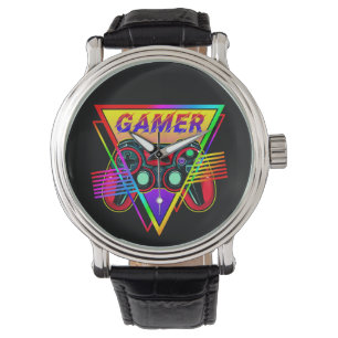 Retro Kleurrijke Regenboog Gamer Computer Gaming Horloge