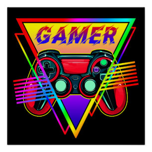Retro Kleurrijke Regenboog Gamer Computer Gaming Perfect Poster