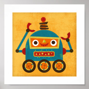 Retro Kleurrijke Robot Poster Print