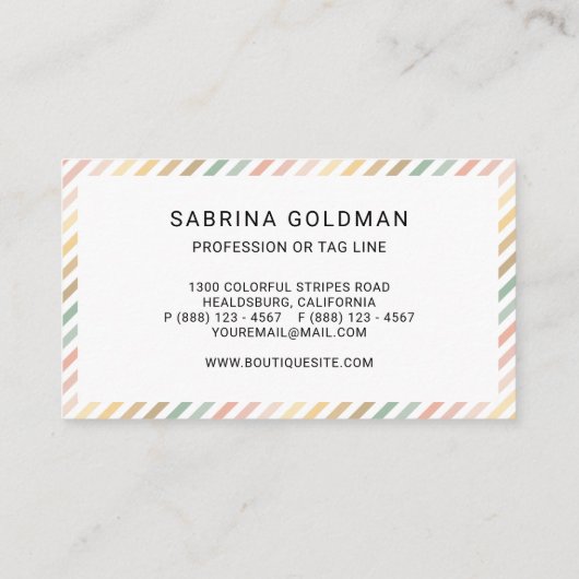 Retro kleurrijke roze groene strepen pasteelkleure visitekaartje (Achterkant)