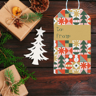 Retro Kleurrijke Scandinavische Kerstmis Cadeaulabel