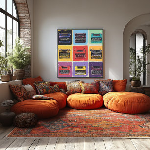 Retro Kleurrijke Schrijfmachine Pop Art Rasterprin Poster