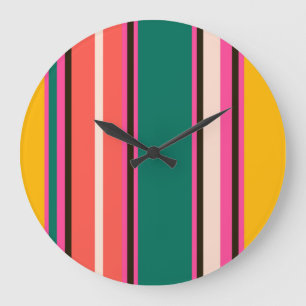 Retro kleurrijke strepen, abstracte achtergrond grote klok
