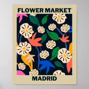 Retro Kleurrijke Tropische Bloemenmarkt Madrid Poster