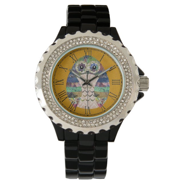 Retro Kleurrijke Uil Boho Bohemian Vogel Custom Horloge (Voorkant)