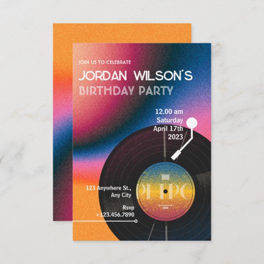 Retro kleurrijke Vinyl Kaart (Voorkant / Achterkant)