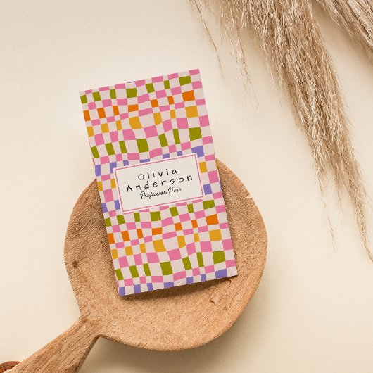 Retro Kleurrijke Wavy Geruite Eigenzinnige Boho Gi Visitekaartje