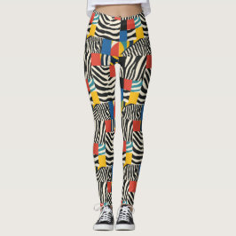 Retro Kleurrijke Zebra Block Patroon Leggings