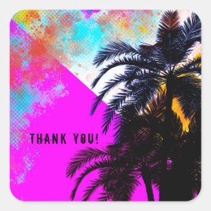 Retro Kleurrijke Zomerstrandfeest Palmboom Vierkante Sticker