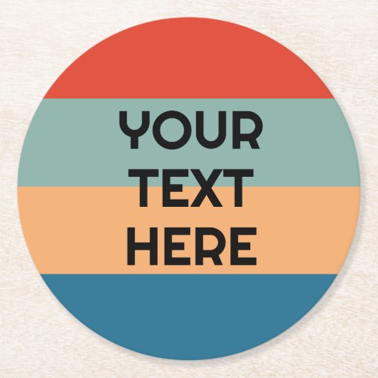 Retro kleurstrepen uiterlijk tekst toevoegen ronde kartonnen onderzetter (Voorkant)