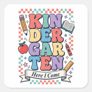 Retro kleuterschool, ik kom eraan School Vierkante Sticker
