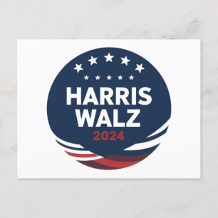 Retro knop verkiezing voor Democraten Harris Waltz Briefkaart