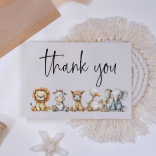 Retro Knuffel Dieren Baby Shower Bedankkaart