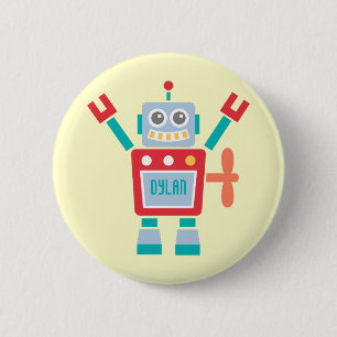 Retro Knuffel Robot Speelgoed Kinderen Naam Knop Ronde Button 5,7 Cm