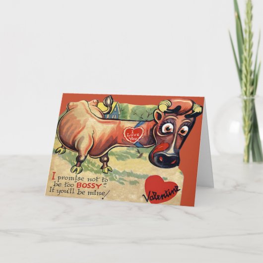  Retro koe Valentijn Kaart (Voorkant)