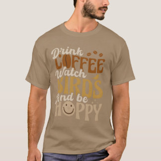 Retro Koffie en Vogel kijken familie T-shirt