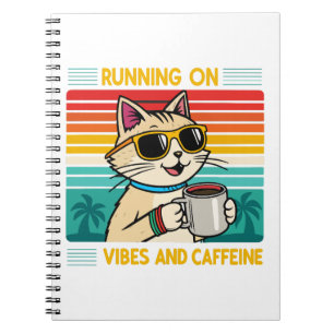 Retro koffie kat vibes - grappige cafeïne liefhebb notitieboek