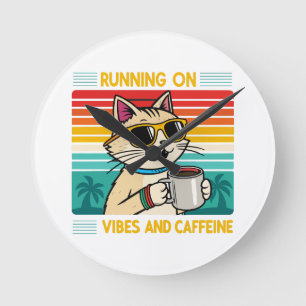 Retro koffie kat vibes - grappige cafeïne liefhebb ronde klok