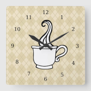 Retro koffie keuken wandklok vierkante klok