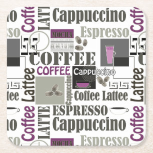 retro koffie keukenpatroon voor espresso latte vierkante kartonnen onderzetter