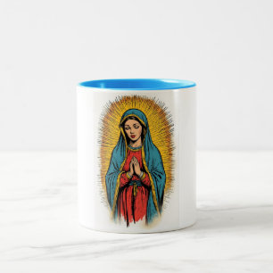 Retro koffiemok met de Maagd Maria Tweekleurige Koffiemok