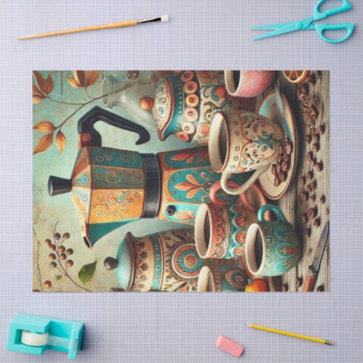 Retro koffiepot en kopjes tissuepapier (Craft)