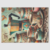 Retro koffiepot en kopjes tissuepapier (Voorkant)