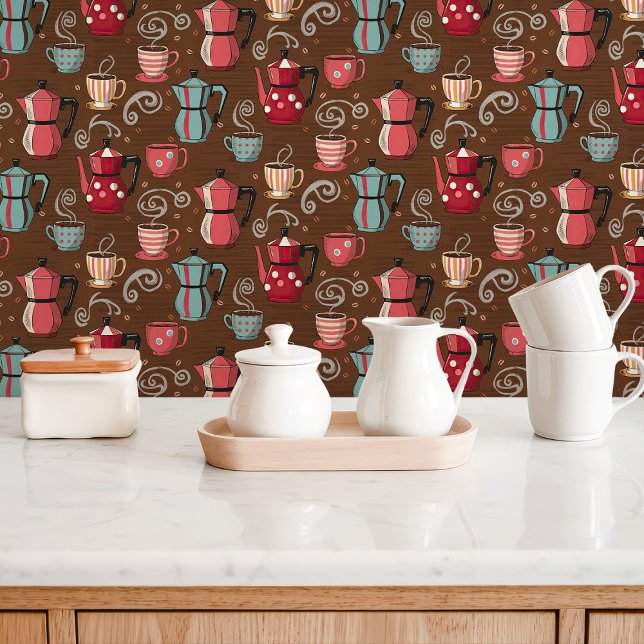 Retro koffiepot en Mokken Behang (Creator heeft geüpload)