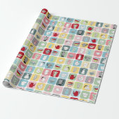 Retro Koffiepotten en cups Patroon Cadeaupapier (Uitgerold)