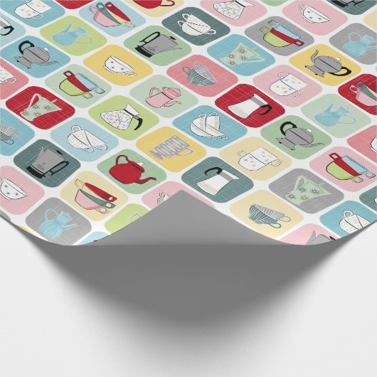 Retro Koffiepotten en cups Patroon Cadeaupapier (Hoek)
