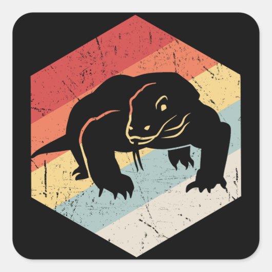  Retro Komodo Dragon Silhouette Vierkante Sticker (Voorkant)