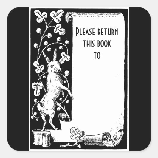 Retro konijn en scroll bookplate Sticker (Voorkant)