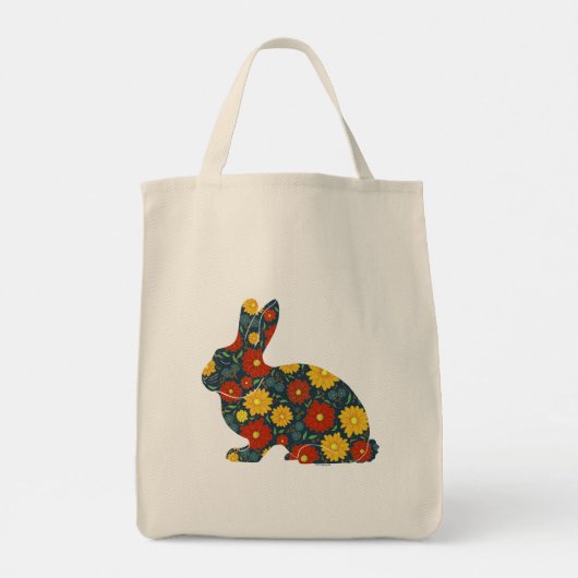 Retro konijntje en bloemen tote bag (Achterkant)