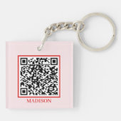 Retro Koop de Bruid een Drink QR Code Rood Roze Sleutelhanger (Achterkant)