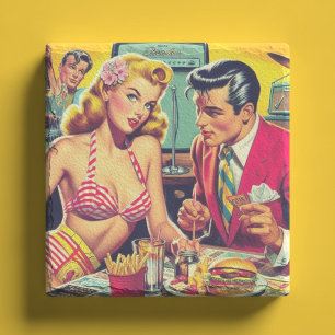 Retro koppel jaren 50 stenen onderzetter