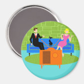 Retro Koppel met Kat Magnet Magneet (Voorkant / Achterkant)