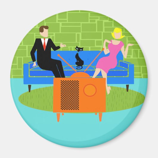 Retro Koppel met Kat Magnet Magneet (Voorkant)