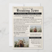 Retro  krant 3 foto's Afstuderen Bedankkaart (Voorkant)