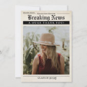 Retro  krant 3 foto's Afstuderen Bedankkaart (Achterkant)