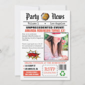 Retro krantenverjaardagsfeestje kaart (Voorkant)