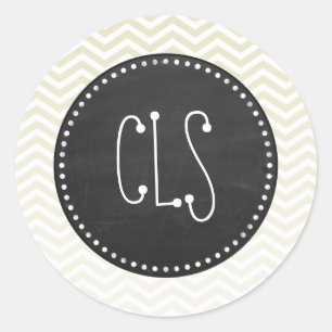 Retro krijtbord; Beige Chevron; zig zag Ronde Sticker