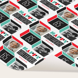 Retro kubus verjaardag aangepaste foto rood groen cadeaupapier