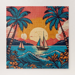 Retro kunst Leuke tijd tropische puzzel