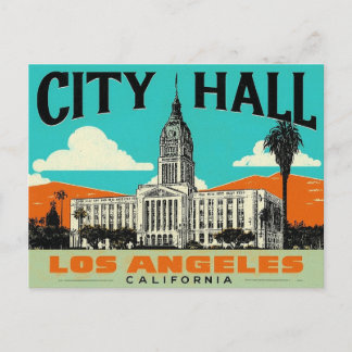 Retro Kunst van het Stadhuis van Los Angeles Briefkaart