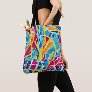 retro kunstwerk Blauw Roze Trendy abstract Draagtas