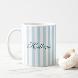 Retro Kust Blauw Witte Strepen Aangepaste Naam Koffiemok