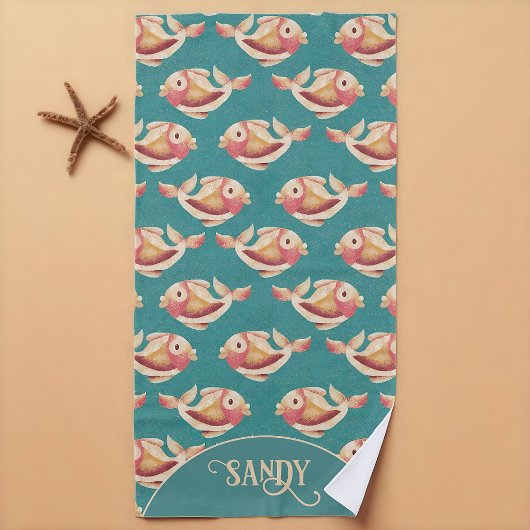 retro-kustgoudvispatroon strandlaken