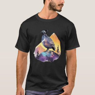 Retro Kwartel Vogel Vintage Berg Aquarel Vogel T-shirt
